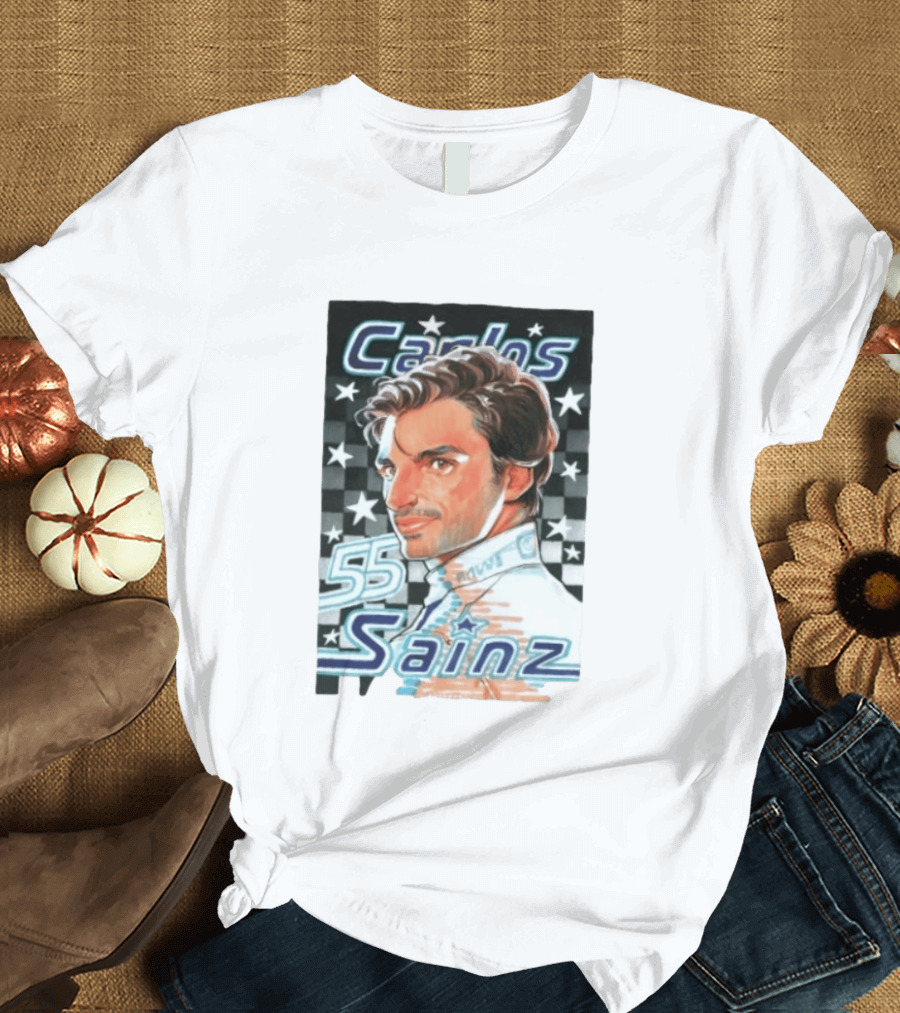 Carlos Sainz No 55 Formula 1 Racing Star Checkerboard T-Shirt