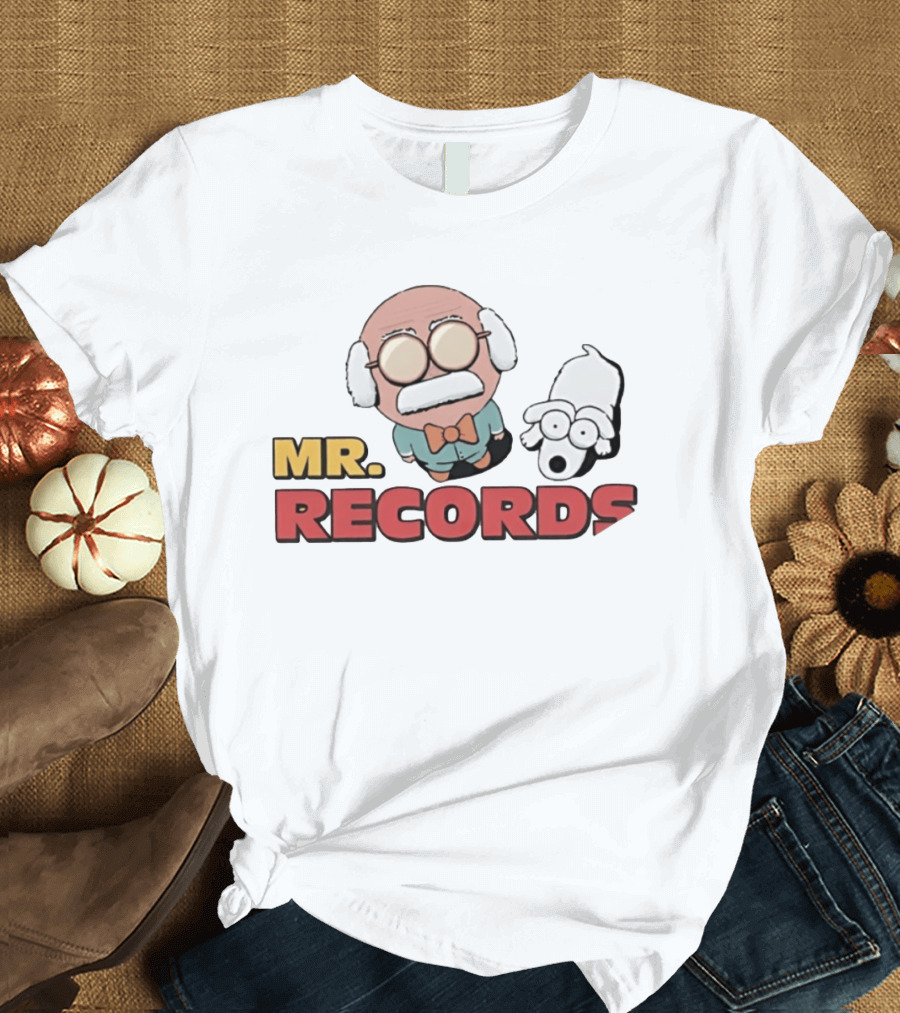 MR. RECORDS Cartoon Style Grandpa And Dog Duo T-Shirt