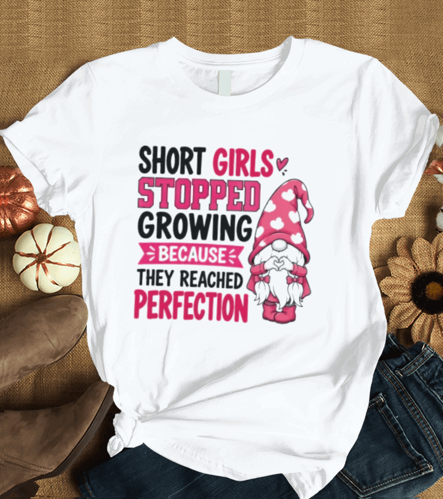 Short Girls Stopped Growing Because They Reached Perfection Gnome Heart Hat T-Shirt