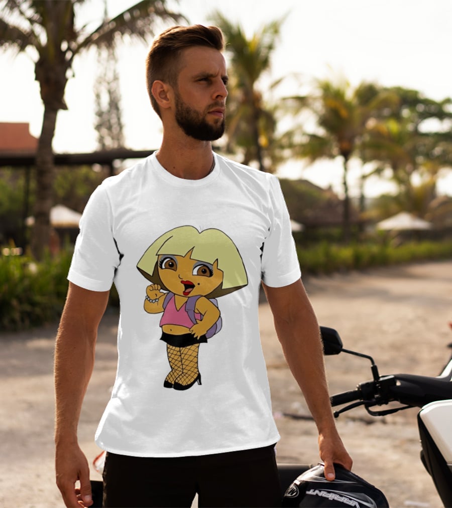 Explorer Parody Cartoon Mashup Pop Culture Icon With Backpack And Fishnets T-Shirt