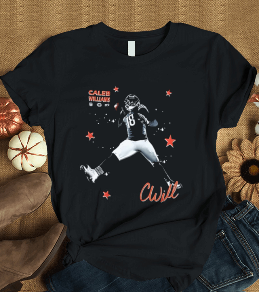 Caleb Williams Cwill 18 Chicago Football Player Throwing Ball Stars T-Shirt