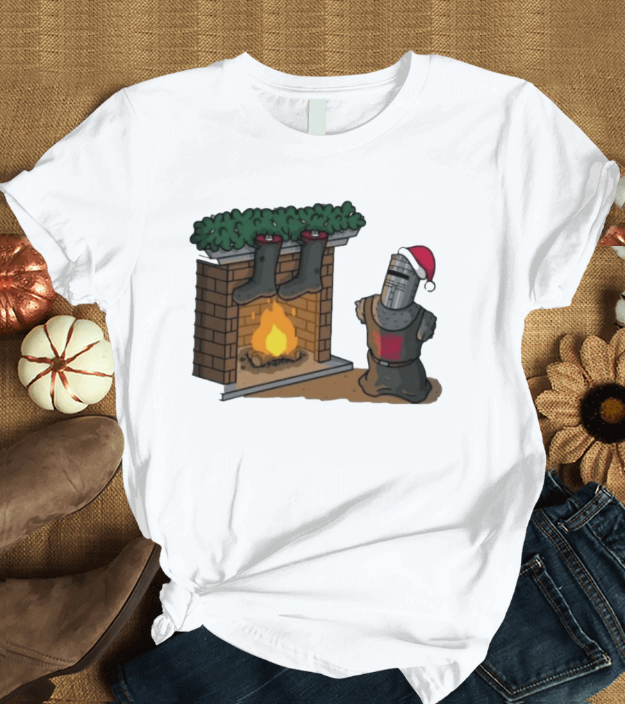 Monty Python Black Knight Christmas Holiday Fireplace Scene T-Shirt