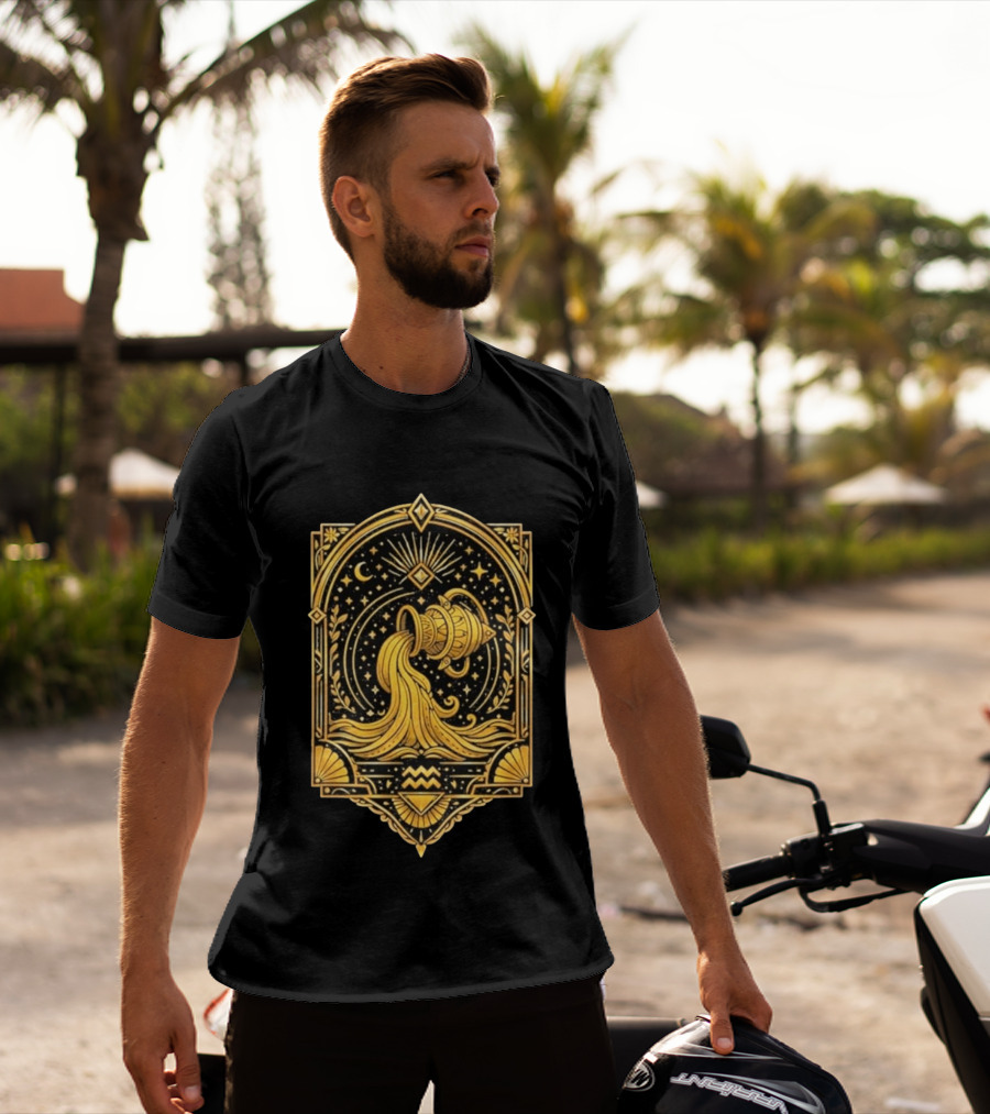Aquarius Zodiac Golden Celestial Water Bearer T-Shirt