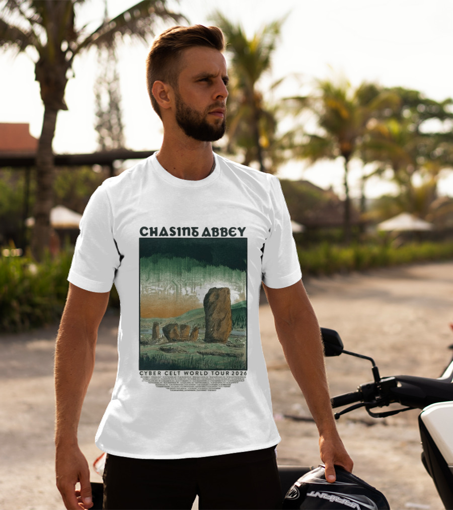 Chasins Abbey Cyber Celt World Tour 2026 Digital Stonehenge Landscape T-Shirt