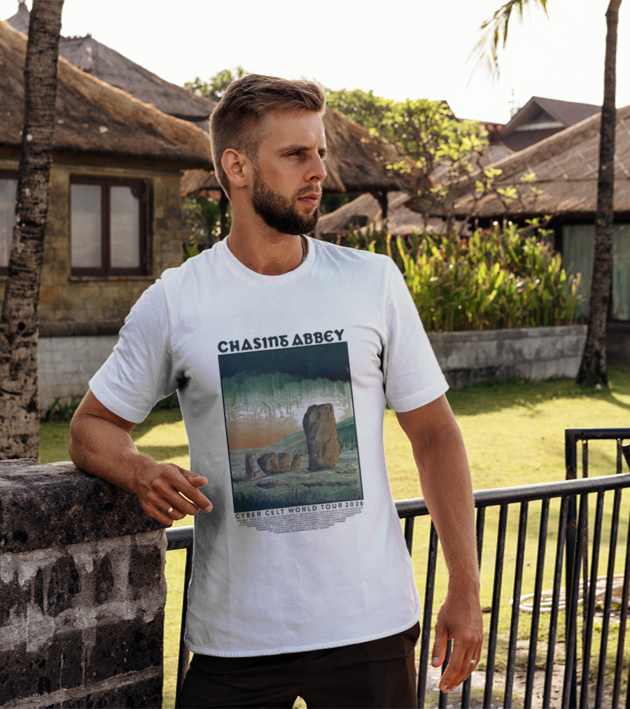 Chasins Abbey Cyber Celt World Tour 2026 Digital Stonehenge Landscape T-Shirt