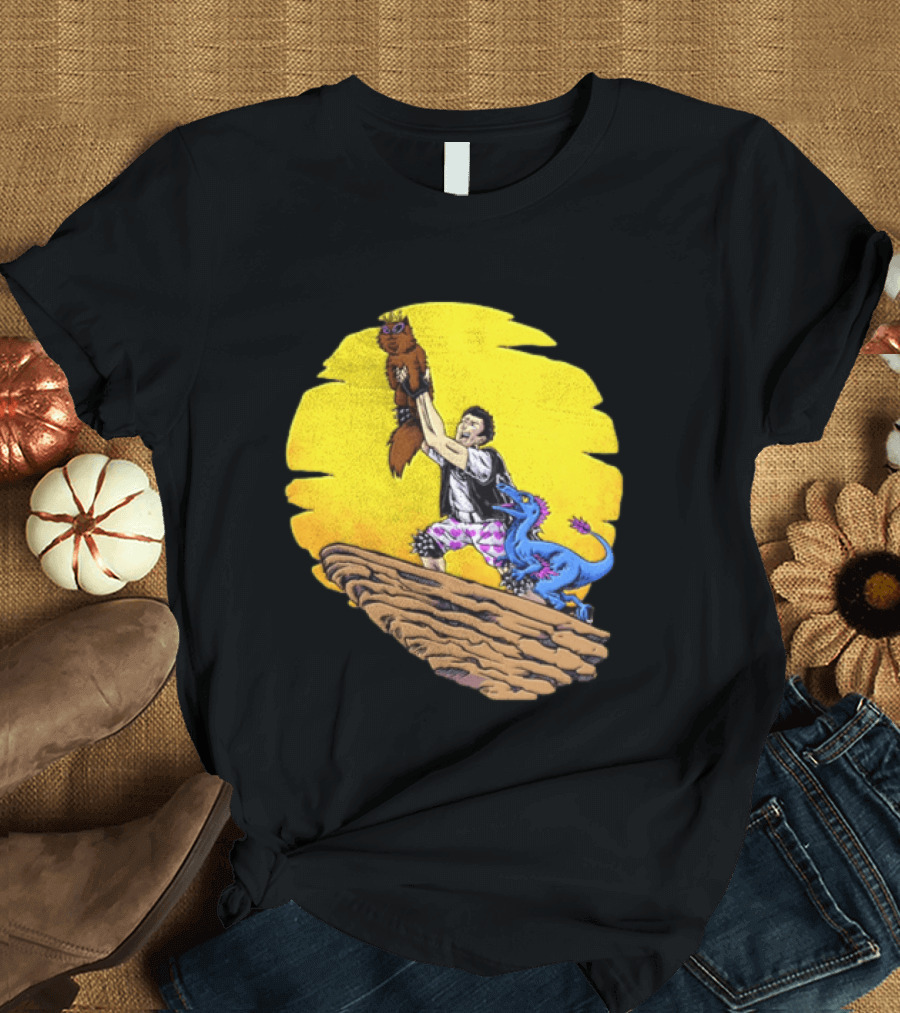 Randy Marsh Holding Cat With Blue Dinosaur Scene T-Shirt