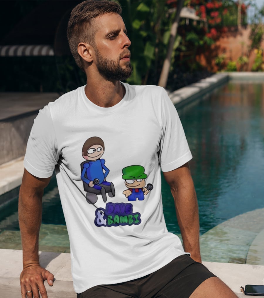 Friday Night Funkin Dave And Bambi Characters With Microphones T-Shirt