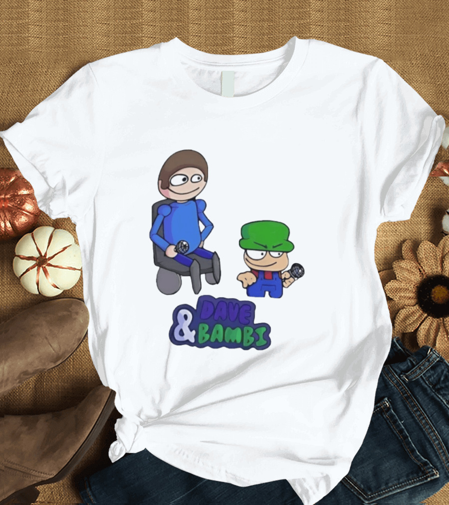 Friday Night Funkin Dave And Bambi Characters With Microphones T-Shirt