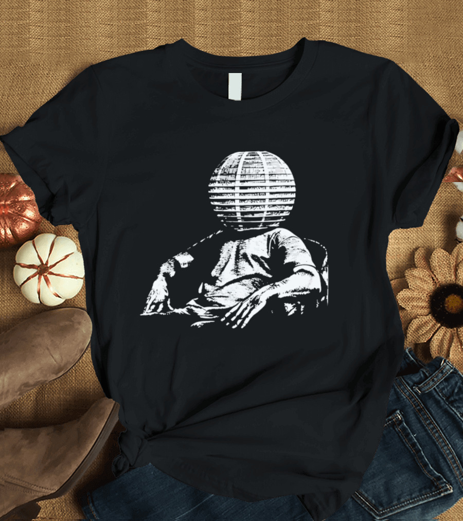 Sure, Here's A New Title For The : "Surreal Distressed Globe Head Sitting Figure T-Shirt