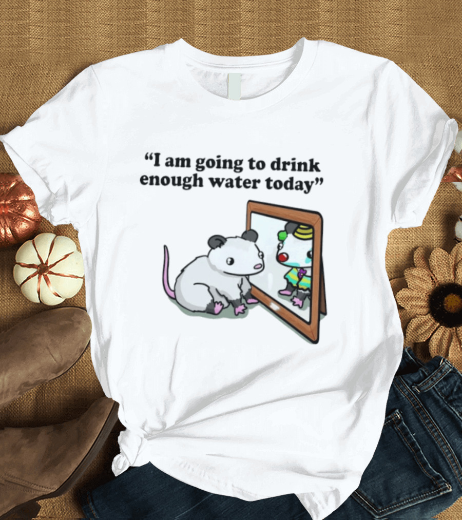 Opossum Affirmation Reflection I Am Going To Drink Enough Water Today T-Shirt