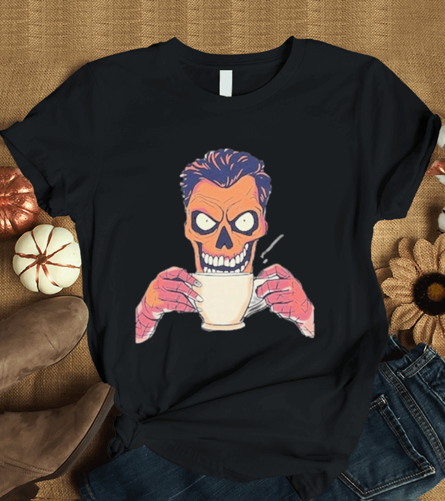 Skull Drink Coffee Skeleton Comic Unique T-Shirt
