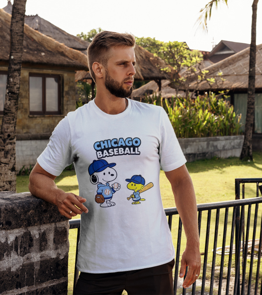 Chicago Cubs Baseball Snoopy Woodstock Peanuts Cartoon MLB T-Shirt
