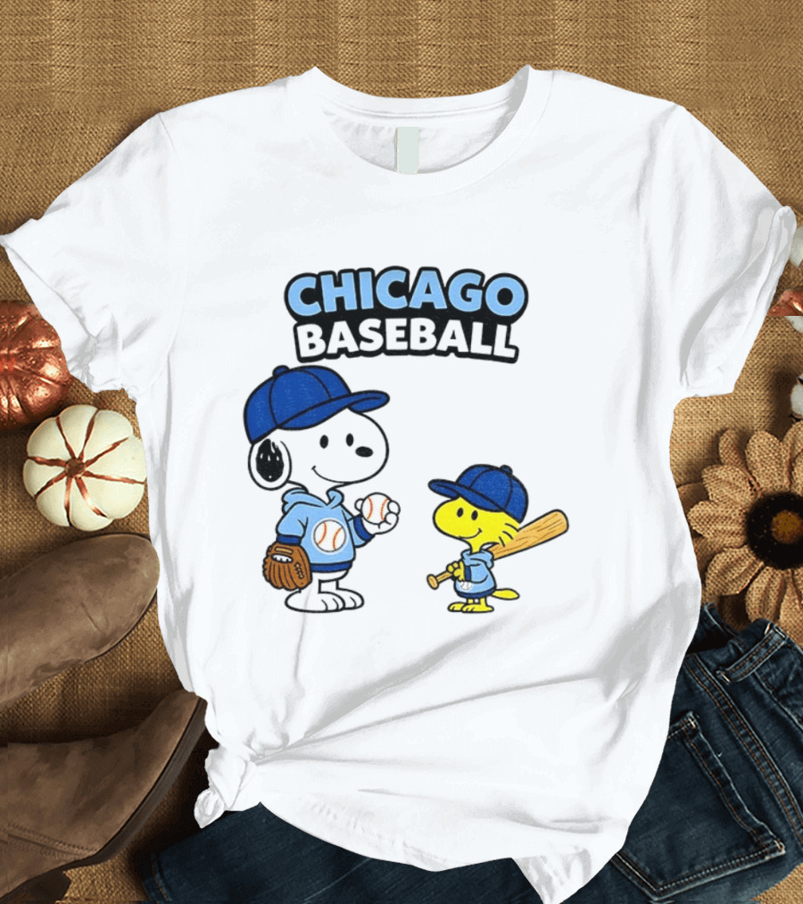 Chicago Cubs Baseball Snoopy Woodstock Peanuts Cartoon MLB T-Shirt