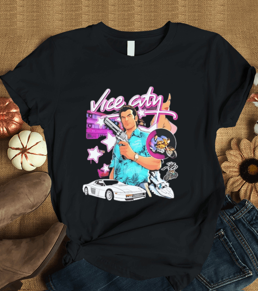 Grand Theft Auto Vice City Tommy Vercetti Retro Neon Style Gaming T-Shirt