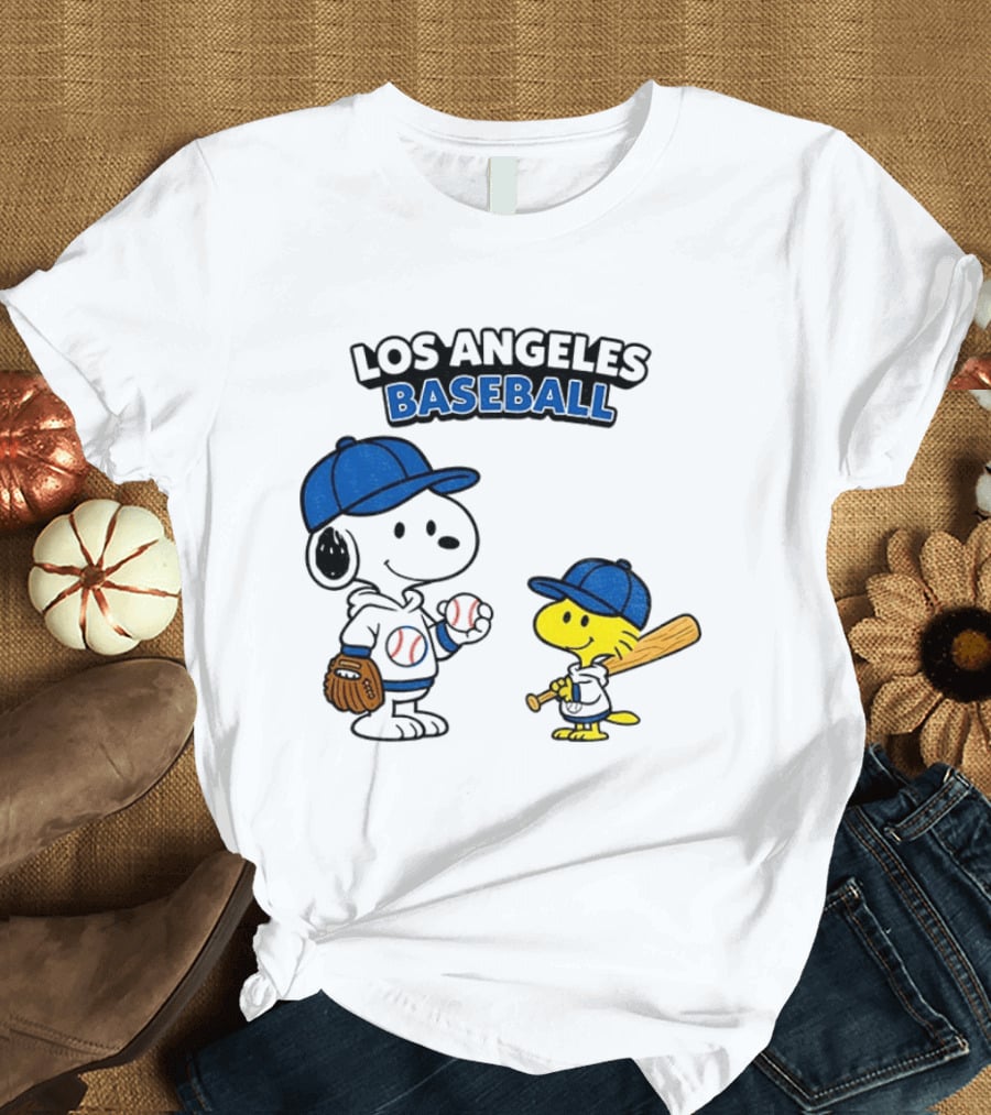 Snoopy Woodstock Los Angeles Baseball Peanuts Cartoon MLB T-Shirt