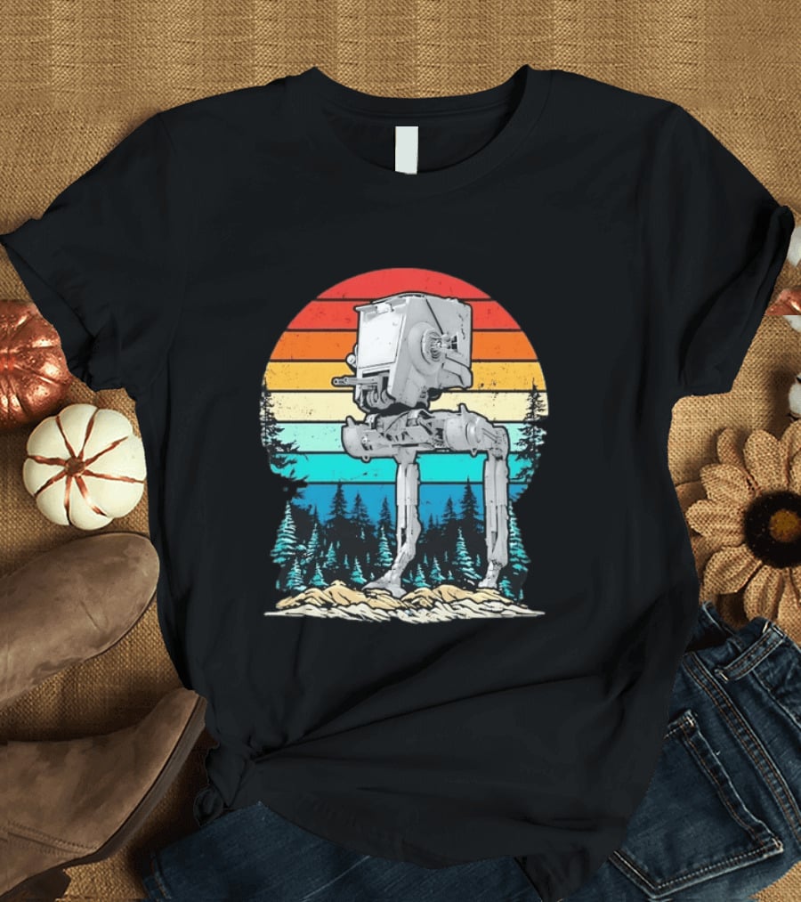 Star Wars AT ST Walker Retro Sunset And Pine Forest Scene T-Shirt