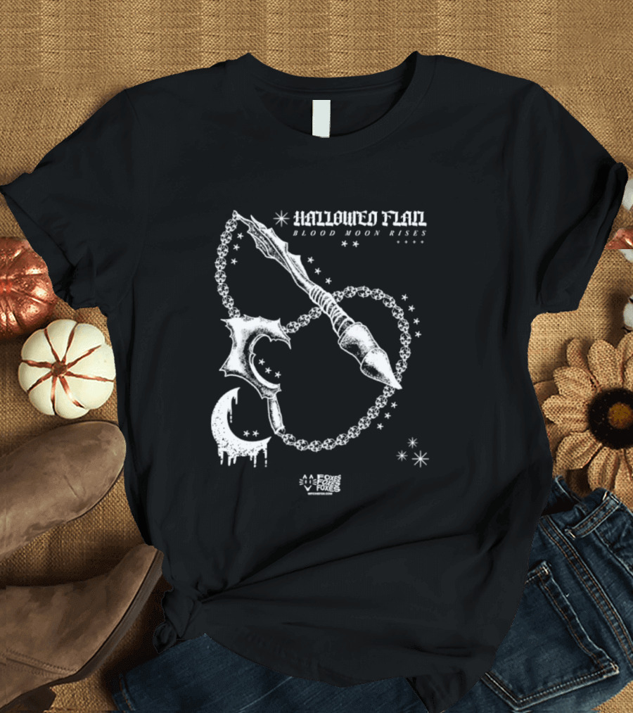 Hallowed Flan Blood Moon Rises Gothic Dark Fantasy Dripping Crescent Stars T-Shirt