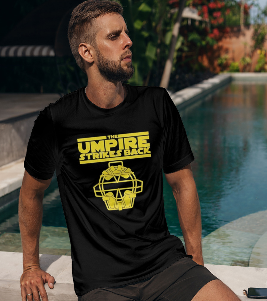 The Umpire Strikes Back Baseball Umpire Mask Retro Yellow T-Shirt