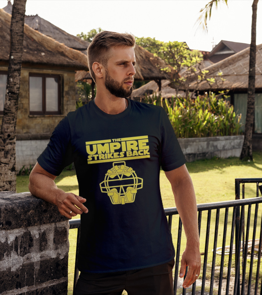 The Umpire Strikes Back Baseball Umpire Mask Retro Yellow T-Shirt