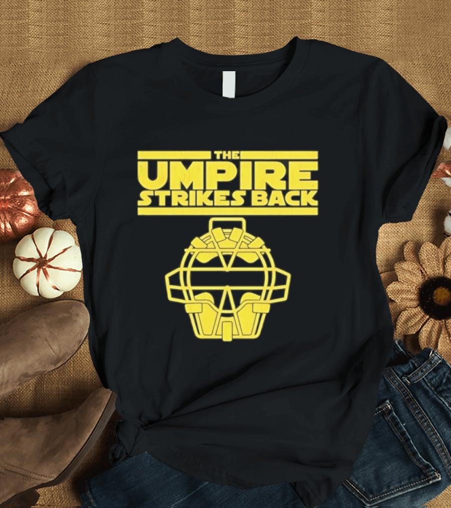 The Umpire Strikes Back Baseball Umpire Mask Retro Yellow T-Shirt