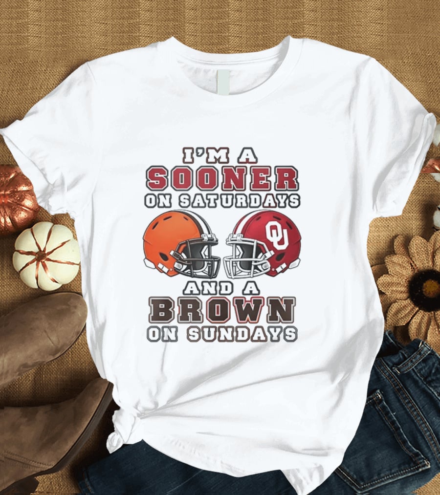 I'm A Sooner On Saturdays And A Brown On Sundays Football Helmets T-Shirt