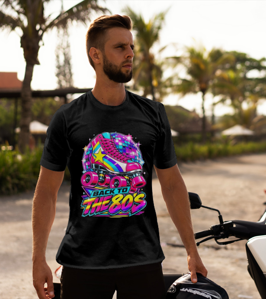Back To The 80's Roller Skate Disco Vibrant Retro Starburst T-Shirt