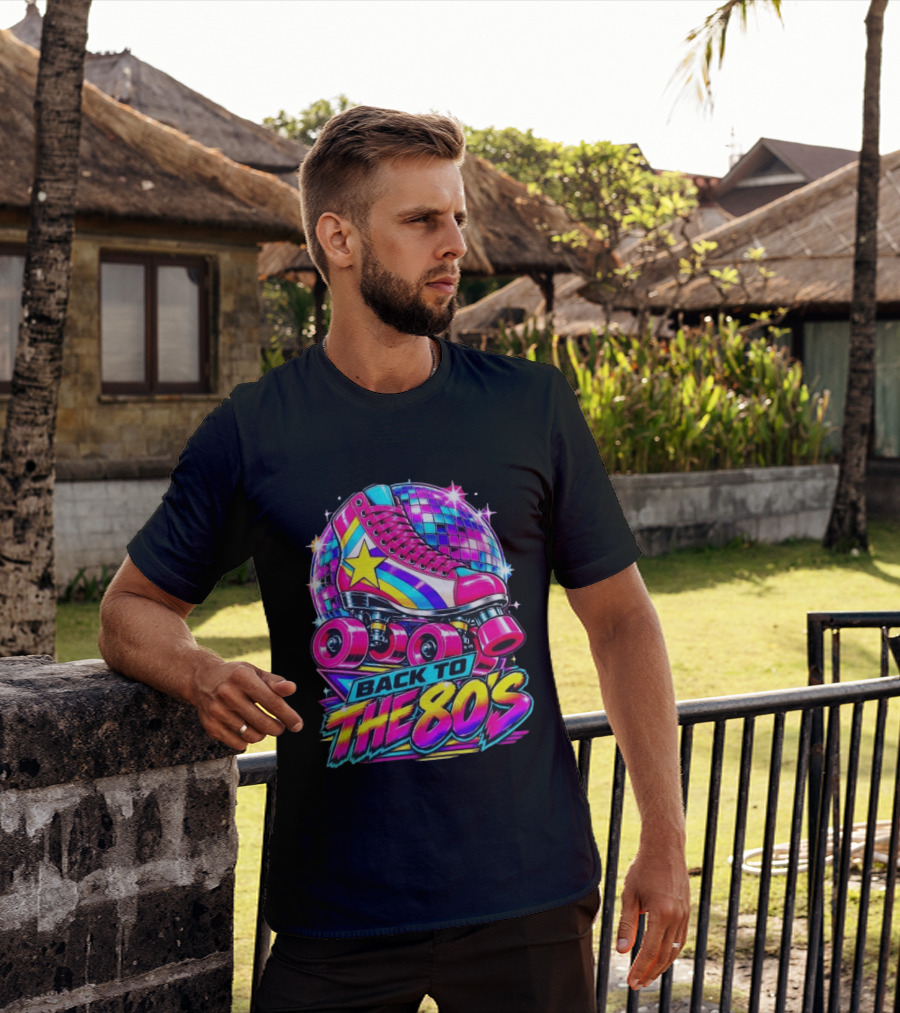 Back To The 80's Roller Skate Disco Vibrant Retro Starburst T-Shirt