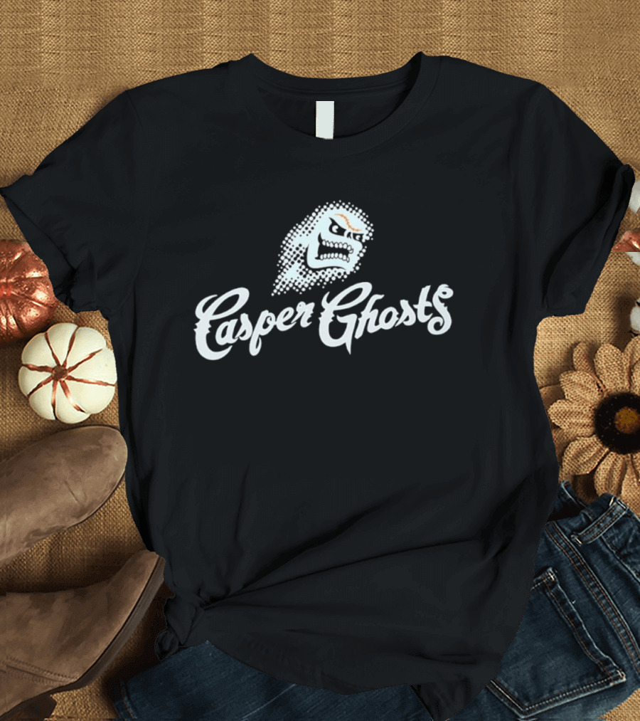 Casper Ghosts Minor League Baseball Team Spooky Logo With Mascot Head T-Shirt
