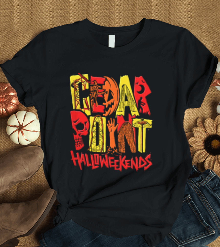 Cedar Point Halloweekends Roller S Scarecrow Skull Zombie Halloween Event T-Shirt