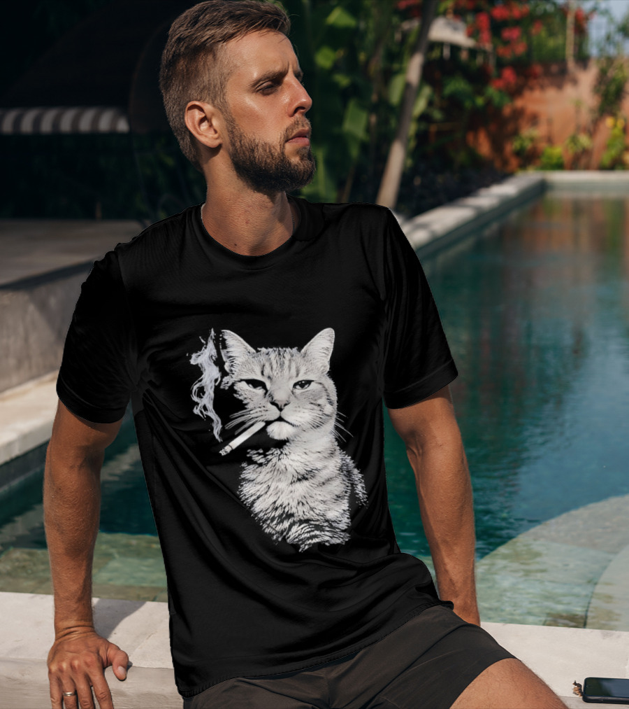 Tabby Cat Smoking Cigarette Animal T-Shirt