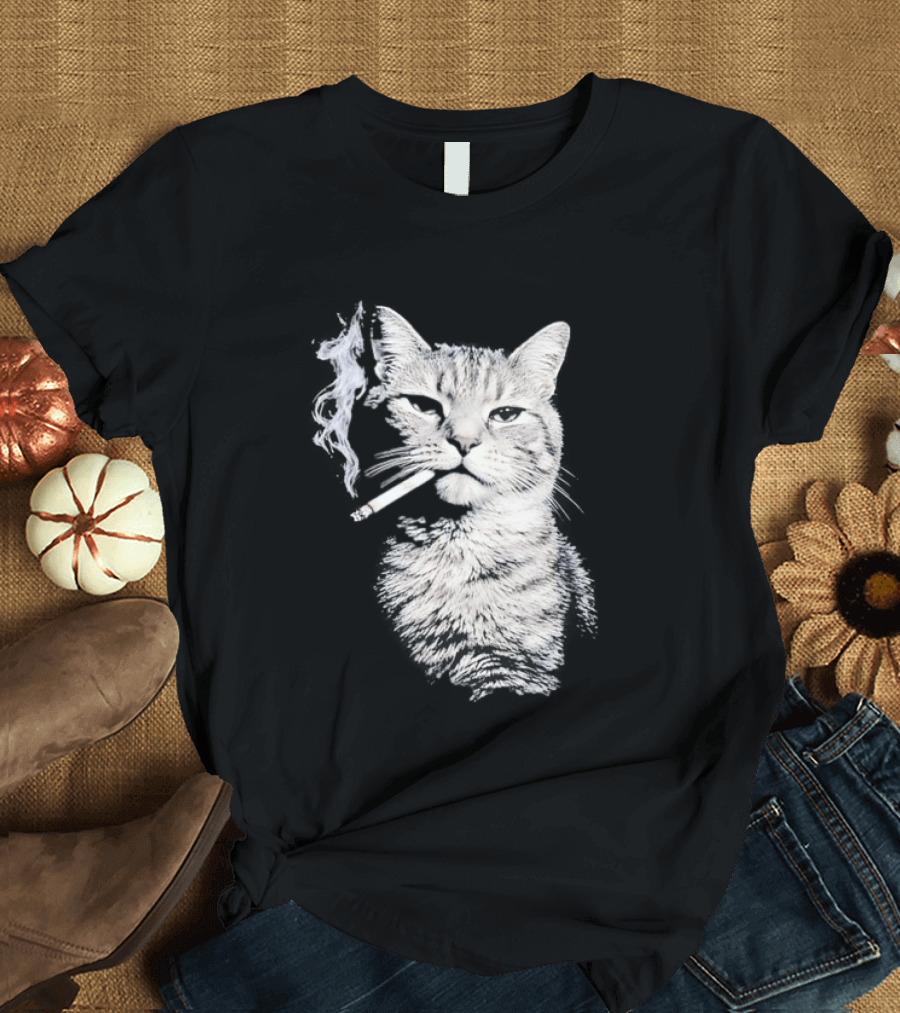 Tabby Cat Smoking Cigarette Animal T-Shirt