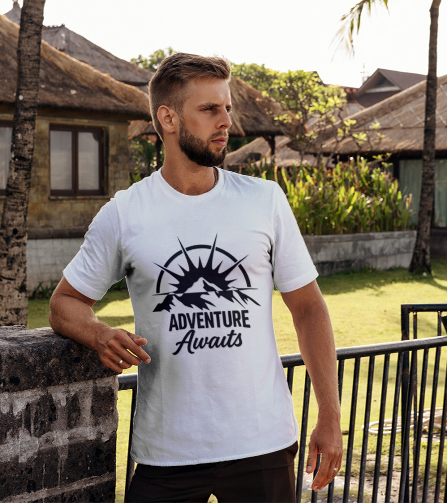 Adventure Awaits Mountain Sunset Vinyl Decal T-Shirt