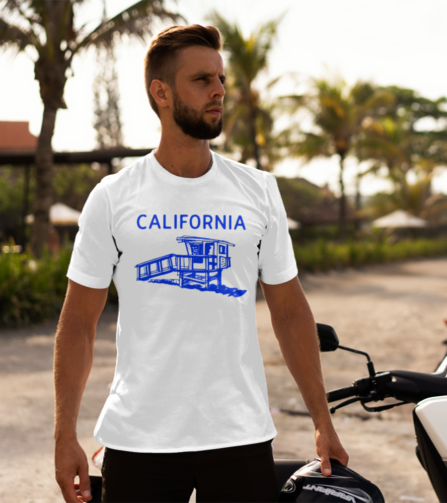 California Beach Sketch Lifeguard Tower T-Shirt