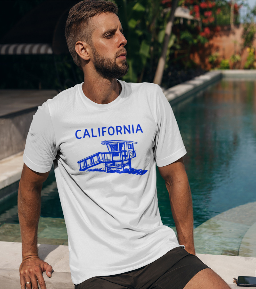 California Beach Sketch Lifeguard Tower T-Shirt