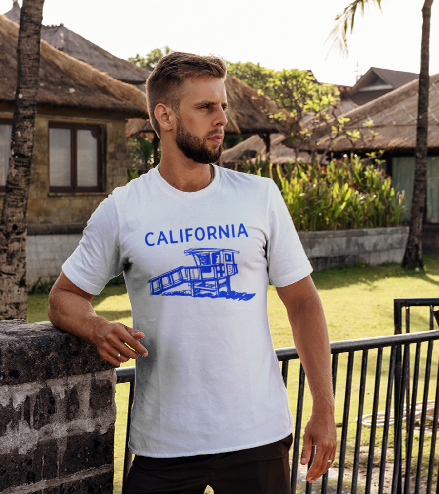 California Beach Sketch Lifeguard Tower T-Shirt