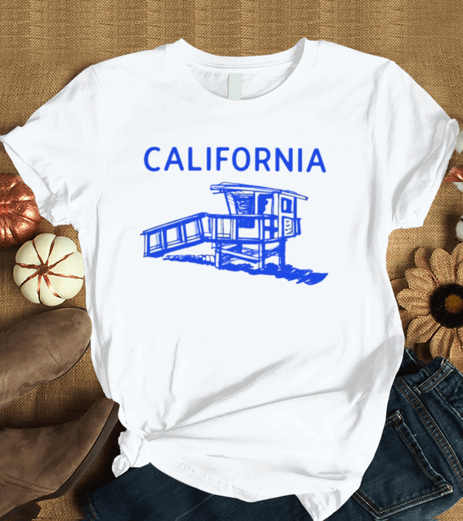California Beach Sketch Lifeguard Tower T-Shirt