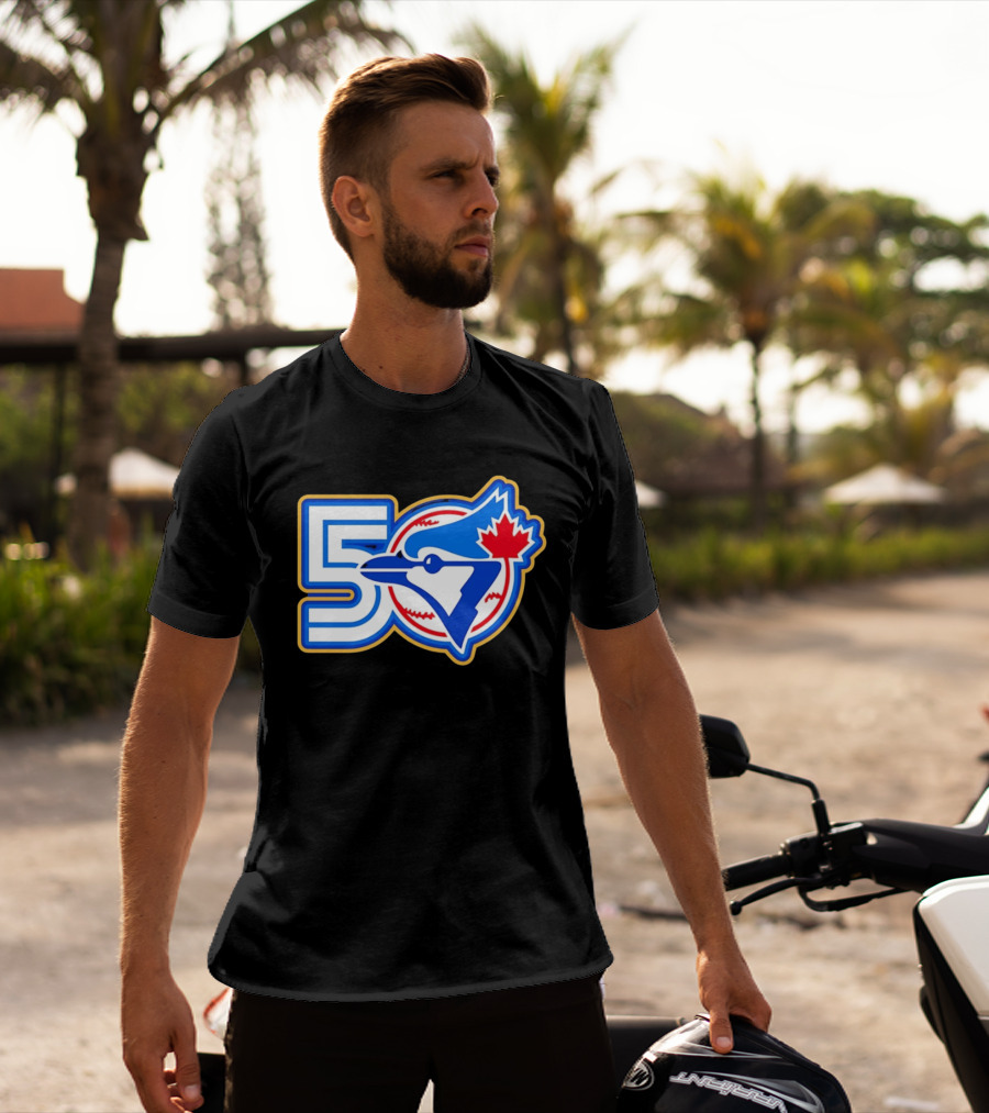 Toronto Blue Jays 50th Anniversary Logo With Maple Leaf And Baseball T-Shirt