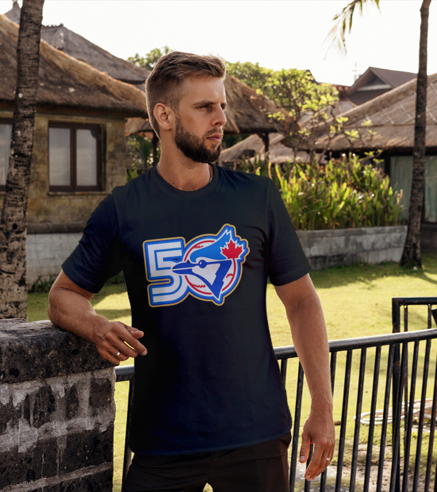 Toronto Blue Jays 50th Anniversary Logo With Maple Leaf And Baseball T-Shirt