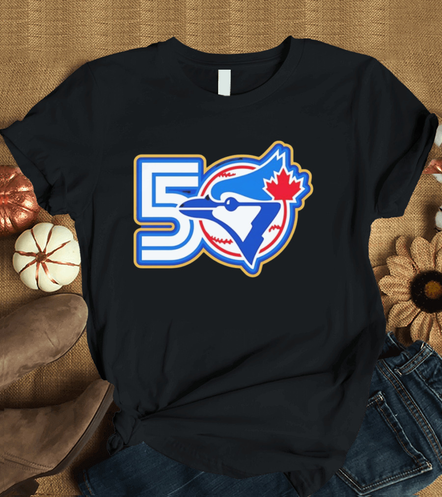 Toronto Blue Jays 50th Anniversary Logo With Maple Leaf And Baseball T-Shirt