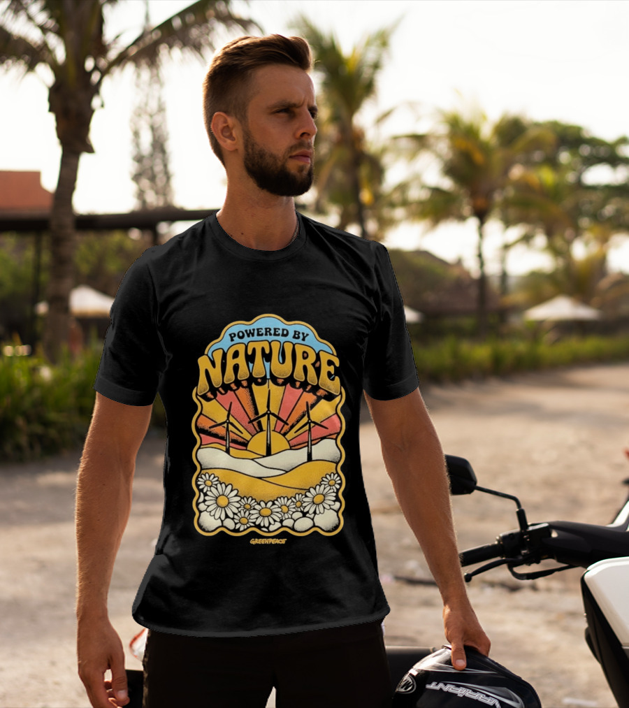 Powered By Nature Wind Turbines Sunflowers Greenpeace T-Shirt