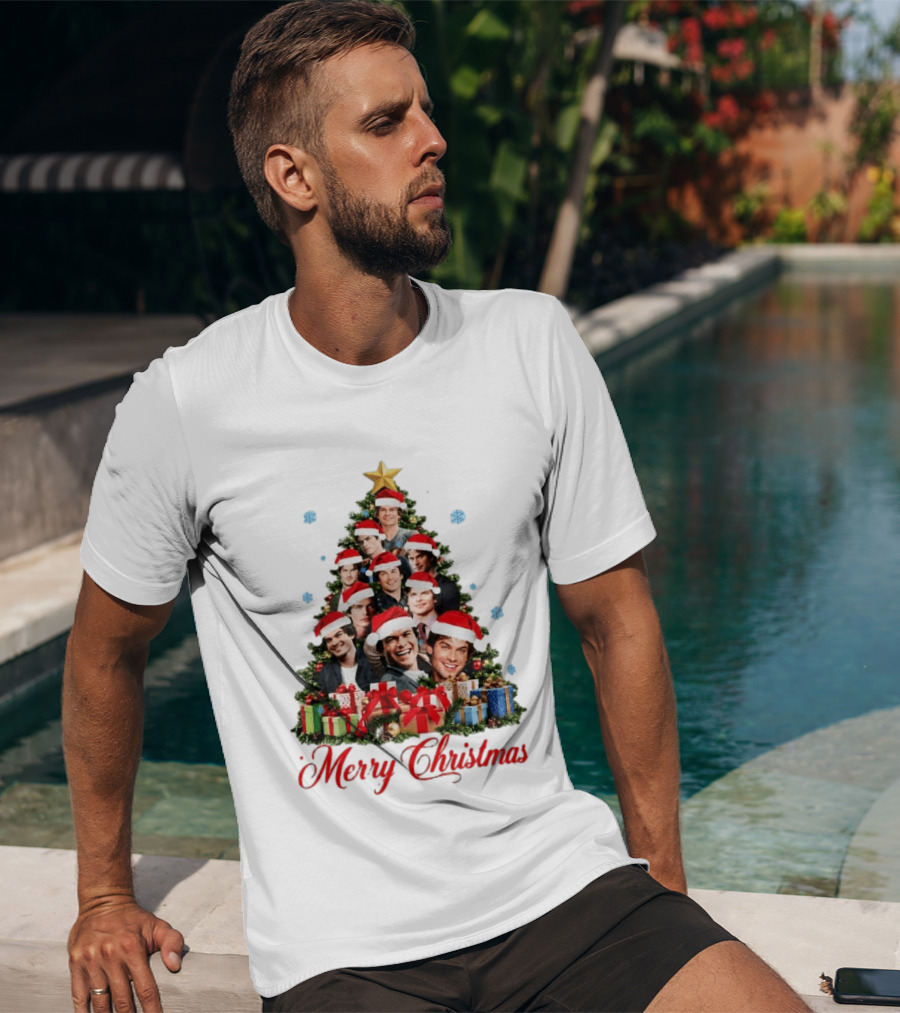 Merry Christmas All I Want For Christmas Is Damon Salvatore Santa Hat Christmas Tree T-Shirt