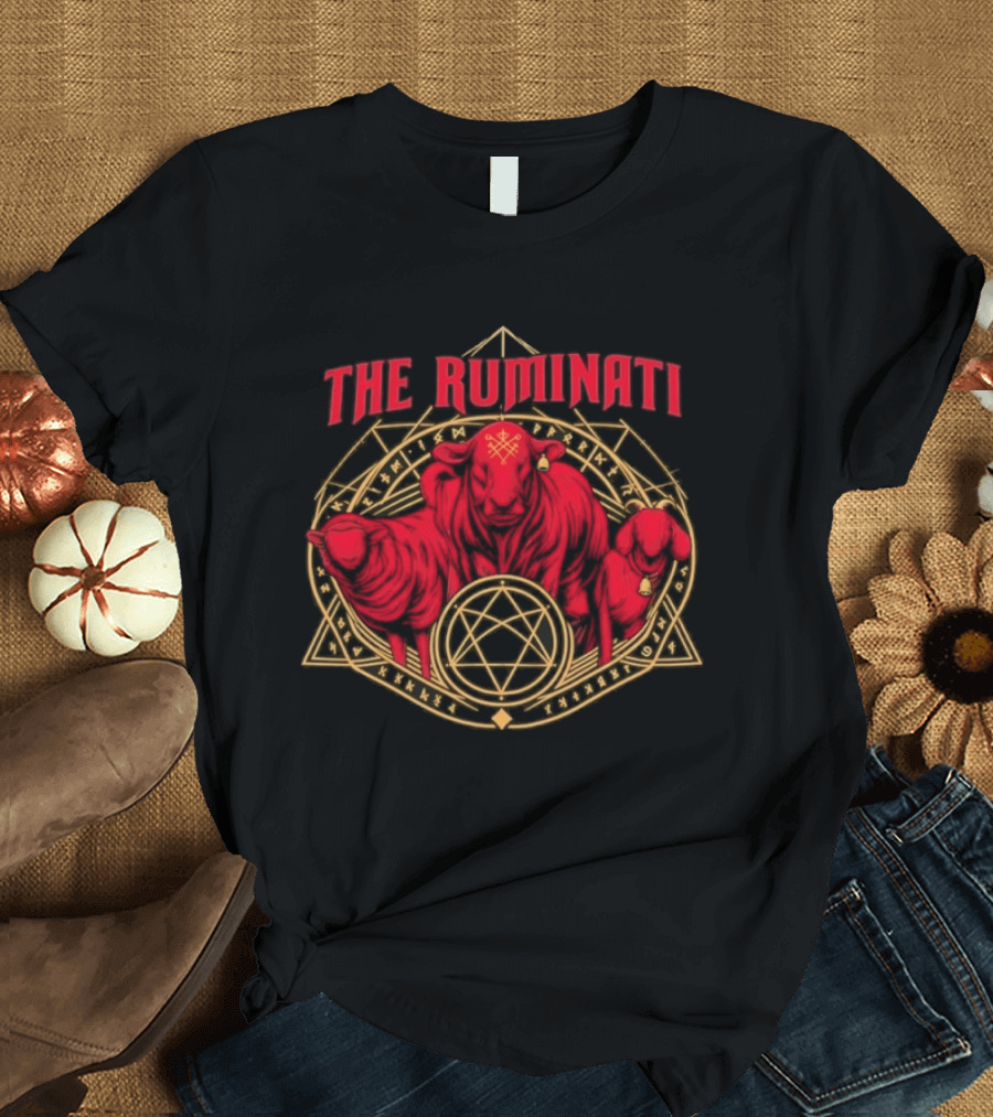 The Ruminati Occult Goat And Bull Pentagram Triangular Rune Symbolism T-Shirt