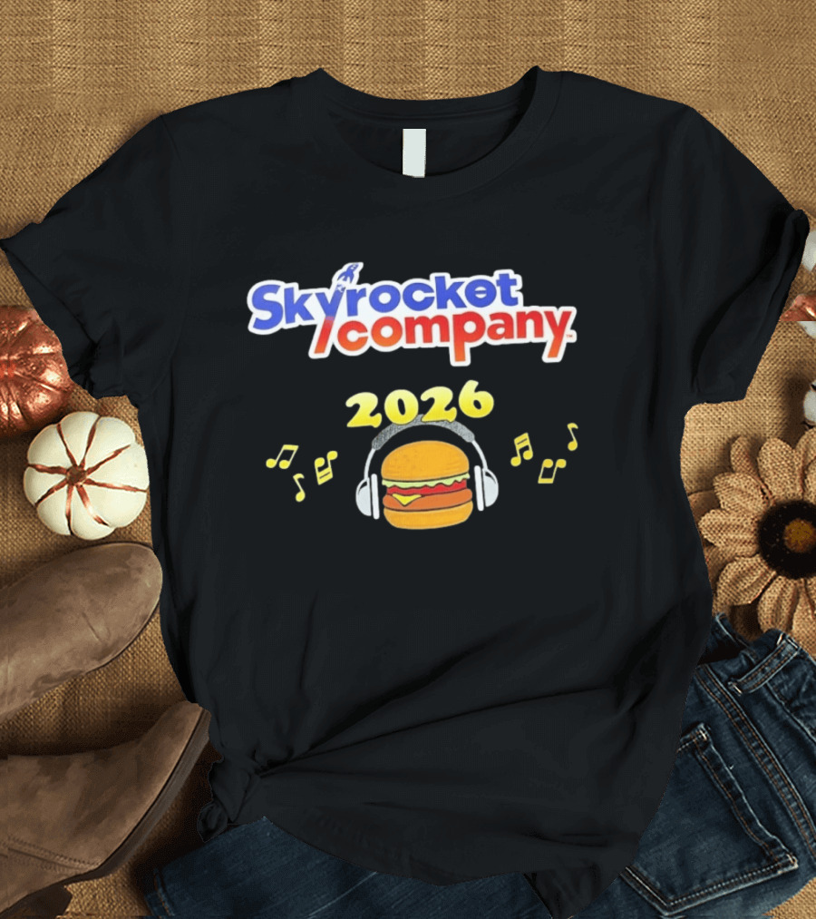 Skyrocket Company 2026 Burger Headphones Musical Notes T-Shirt