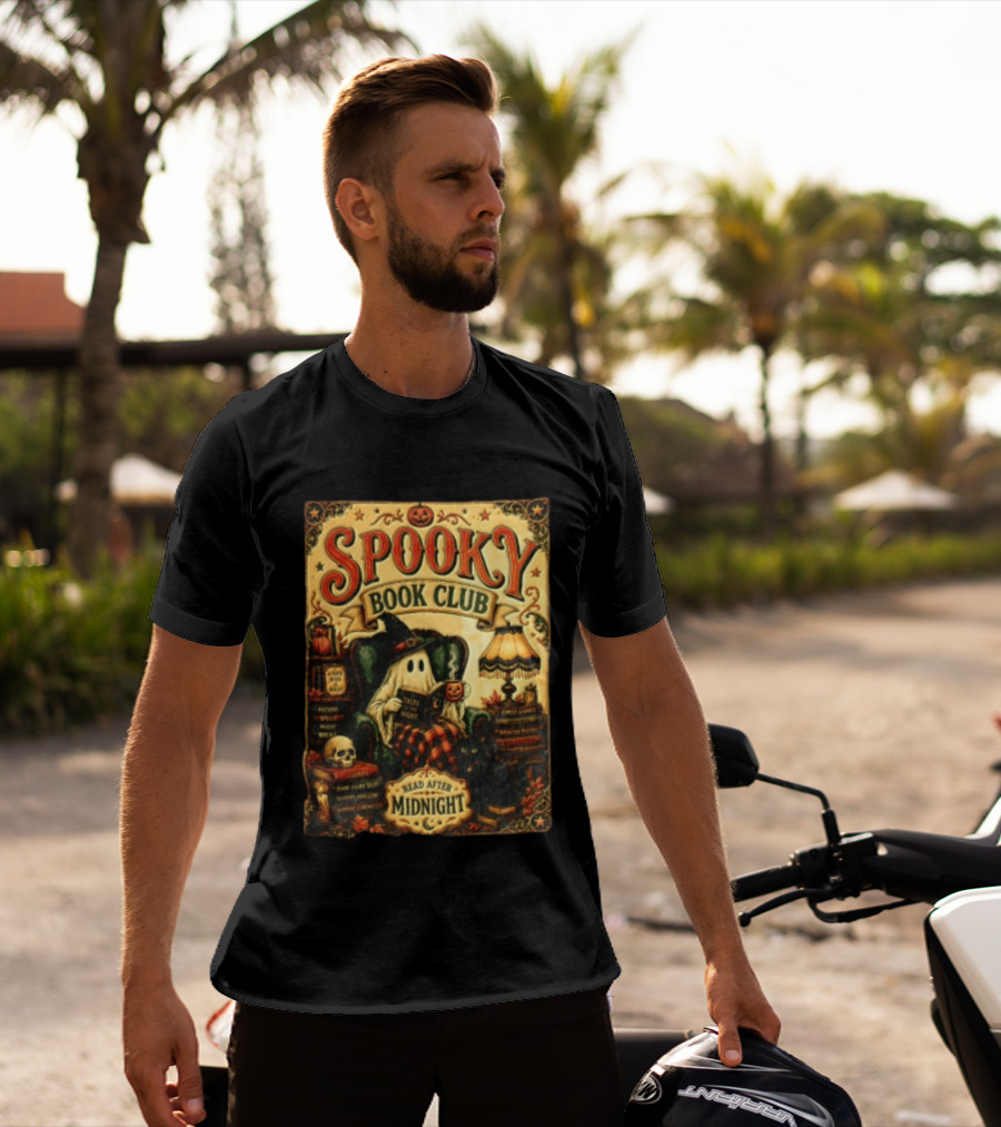 Spooky Book Club Ghost Reading Tales At Midnight Halloween T-Shirt