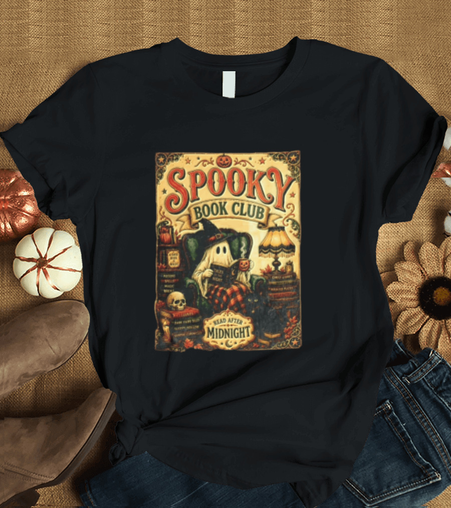Spooky Book Club Ghost Reading Tales At Midnight Halloween T-Shirt