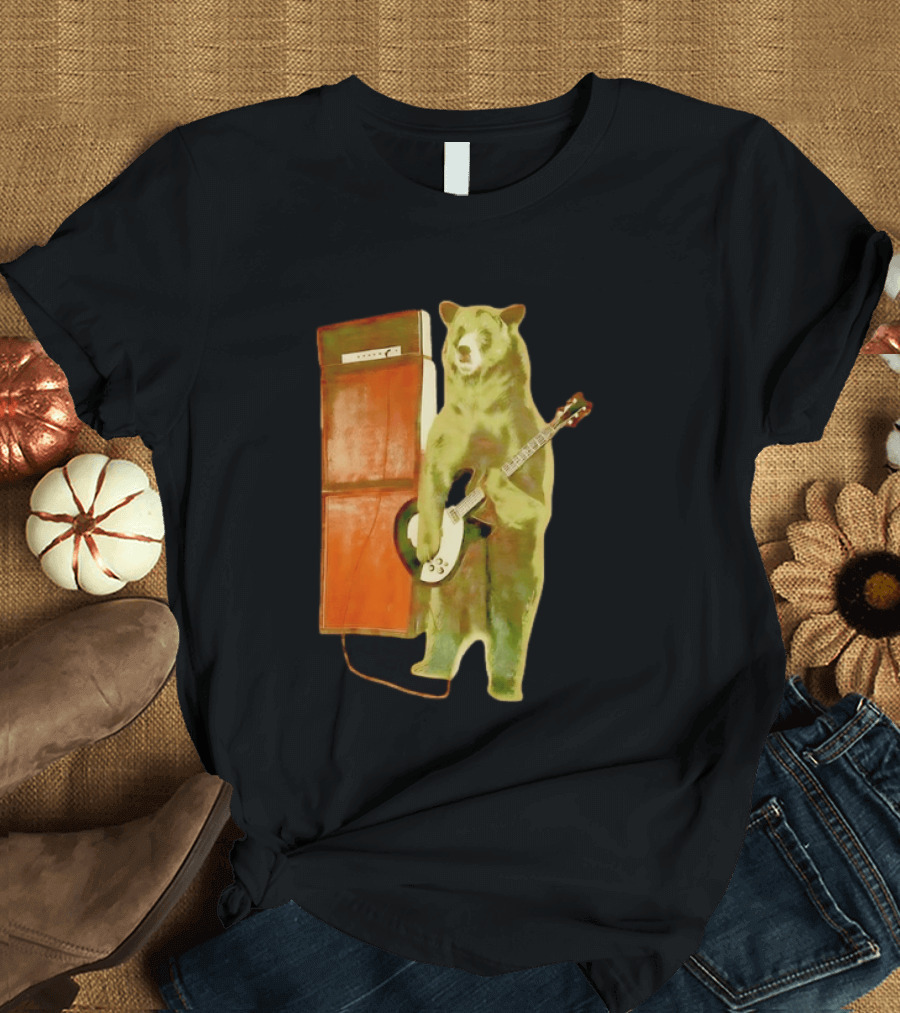 Bear Playing Electric Guitar With Amplifier Retro Vibe T-Shirt