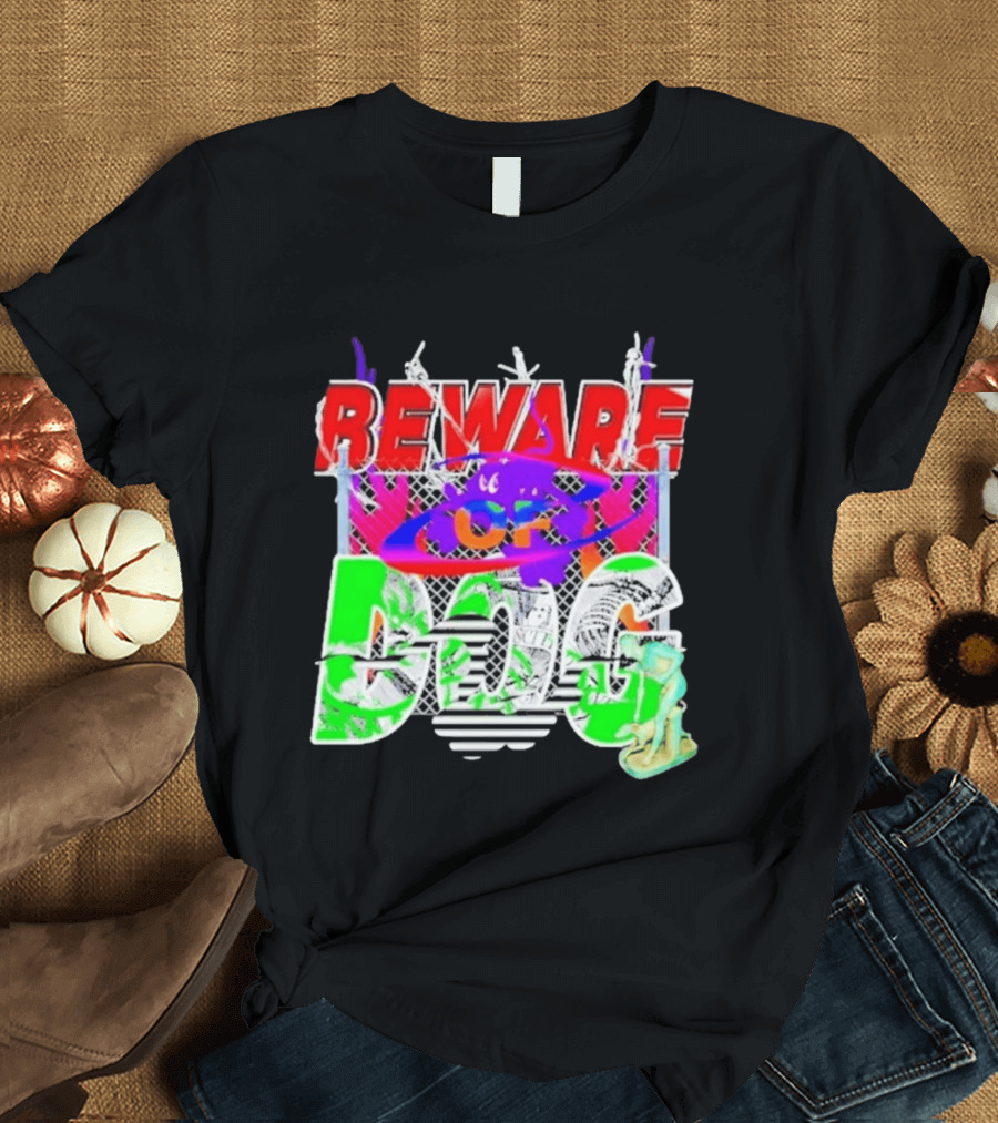 Beware Of Dog Streetwear Urban Graffiti Chain Link Fence T-Shirt