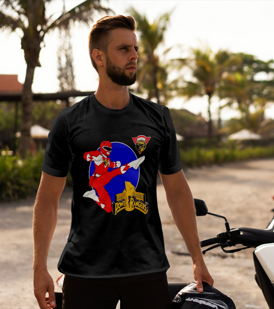 Jason Red Ranger Mighty Morphin Power Rangers Iconic Kick Pose Lion T-Shirt