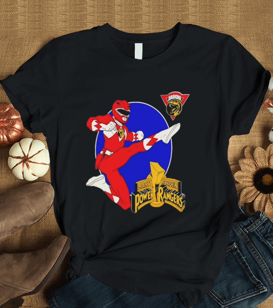 Jason Red Ranger Mighty Morphin Power Rangers Iconic Kick Pose Lion T-Shirt