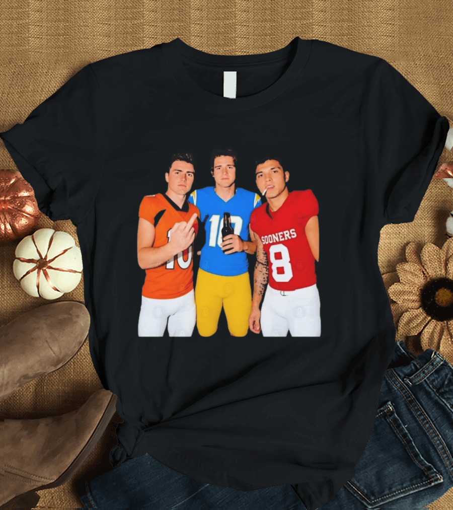 Bo Nix Justin Herbert Dillon Gabriel Football Players Gesture And Cigarette T-Shirt